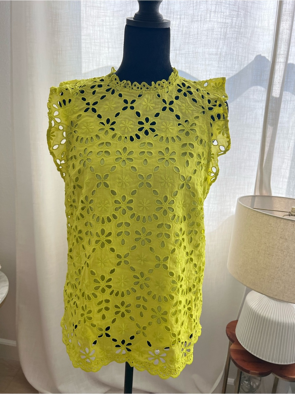 J. Crew Floral Eyelet Sleeveless Top - Bright Lime Green